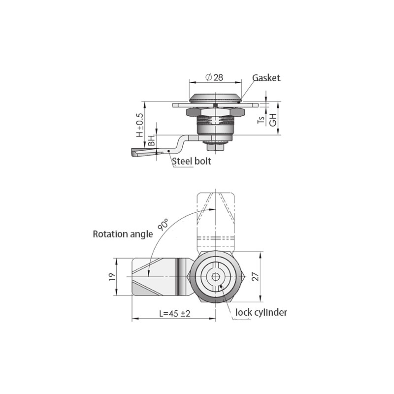 MS705-S Încuietori industriale din oțel inoxidabil cu sarcină de 90°, 270N MS705-S Încuietori industriale din oțel inoxidabil cu sarcină de 90°, 270N
