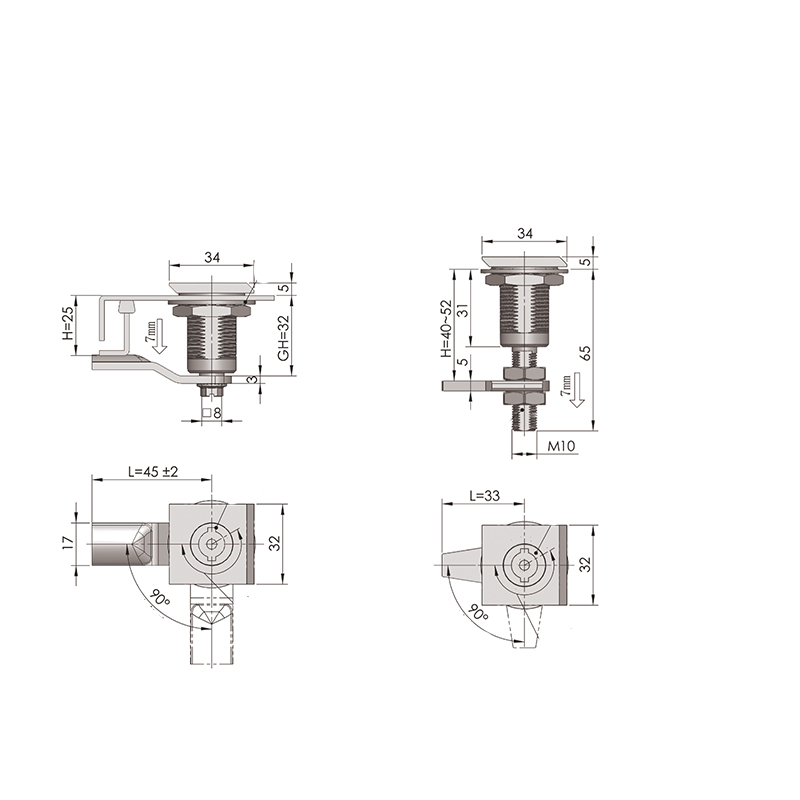 MS817-1 Încuietori triunghiular de blocare cu cilindru de 8 mm, nereglabile MS817-1 Încuietori triunghiular de blocare cu cilindru de 8 mm, nereglabile